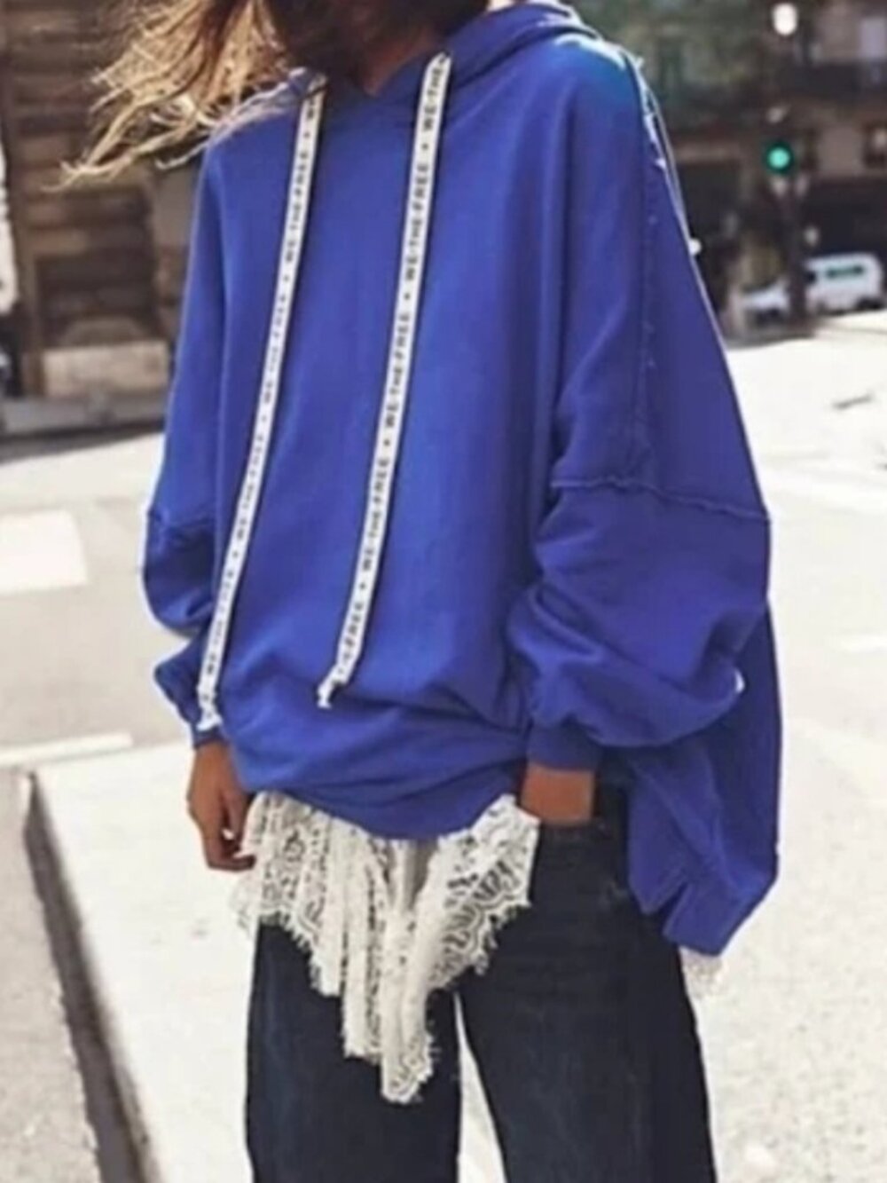 NWOT Free People We The Free We Hoodie Dazzling Blue size- SMALL w/ FLAW